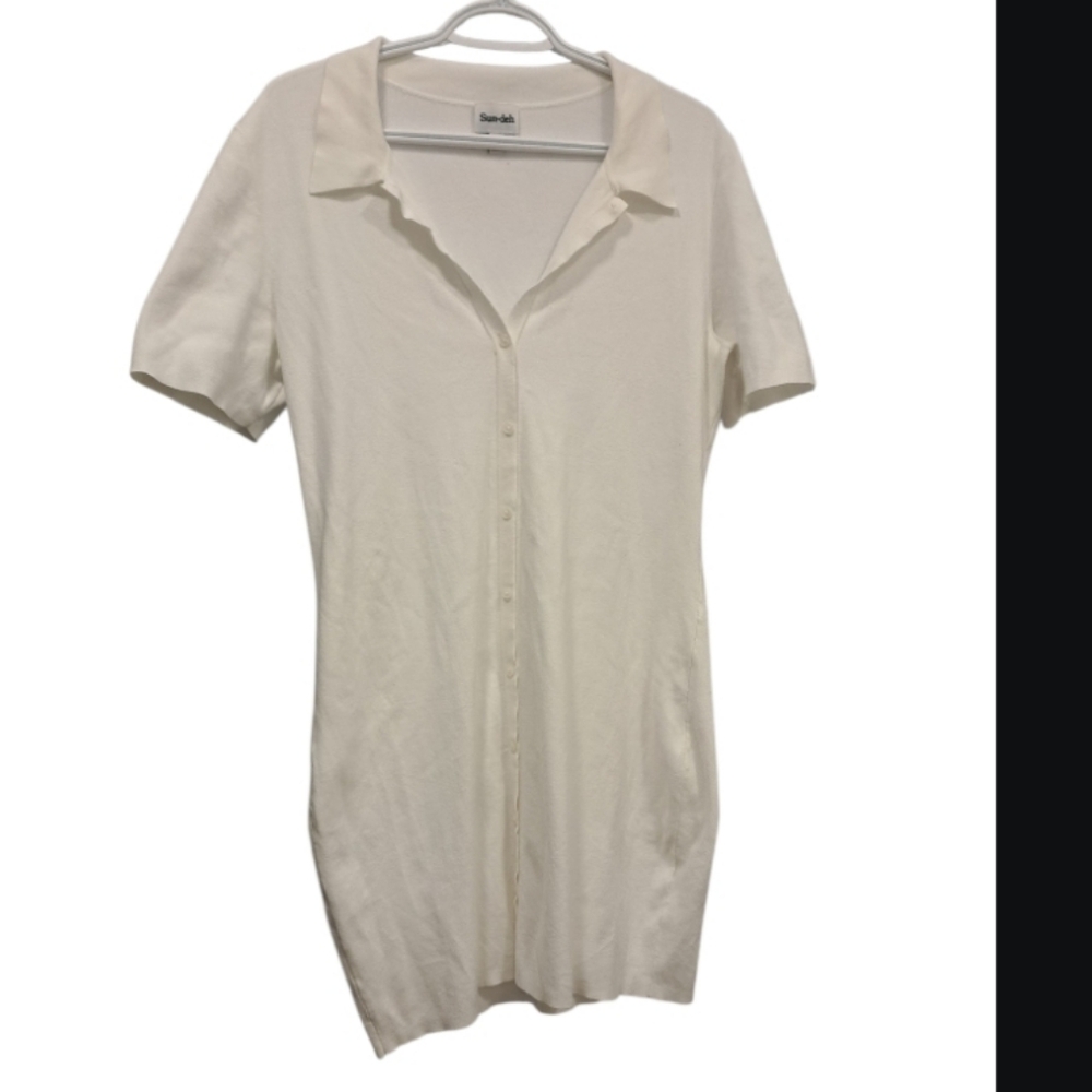 Sunday Best White Button-Front Short Sleeve Shirt Dress